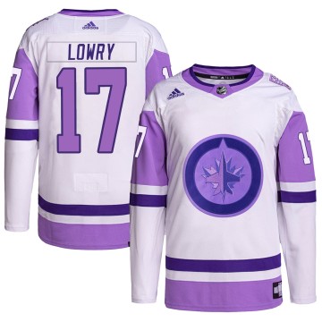 Authentic Adidas Men's Adam Lowry Winnipeg Jets Hockey Fights Cancer Primegreen Jersey - White/Purple
