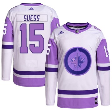 Authentic Adidas Men's C.J. Suess Winnipeg Jets Hockey Fights Cancer Primegreen Jersey - White/Purple
