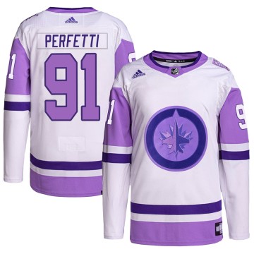 Authentic Adidas Men's Cole Perfetti Winnipeg Jets Hockey Fights Cancer Primegreen Jersey - White/Purple