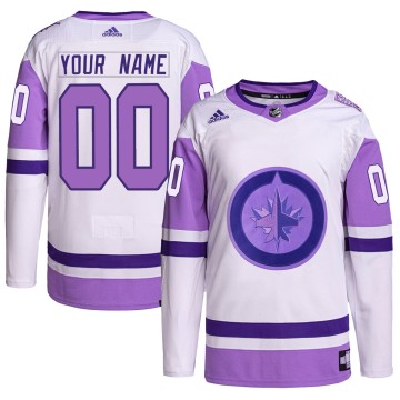 Authentic Adidas Men's Custom Winnipeg Jets Custom Hockey Fights Cancer Primegreen Jersey - White/Purple