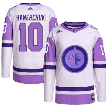 Authentic Adidas Men's Dale Hawerchuk Winnipeg Jets Hockey Fights Cancer Primegreen Jersey - White/Purple