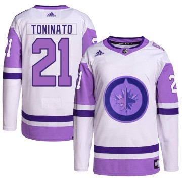 Authentic Adidas Men's Dominic Toninato Winnipeg Jets Hockey Fights Cancer Primegreen Jersey - White/Purple