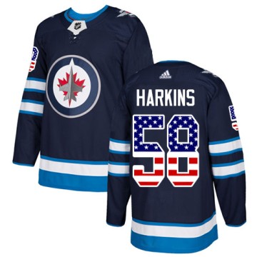 Authentic Adidas Men's Jansen Harkins Winnipeg Jets USA Flag Fashion Jersey - Navy Blue