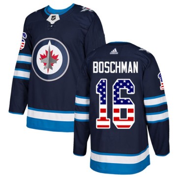 Authentic Adidas Men's Laurie Boschman Winnipeg Jets USA Flag Fashion Jersey - Navy Blue