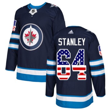 Authentic Adidas Men's Logan Stanley Winnipeg Jets USA Flag Fashion Jersey - Navy Blue