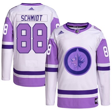 Authentic Adidas Men's Nate Schmidt Winnipeg Jets Hockey Fights Cancer Primegreen Jersey - White/Purple