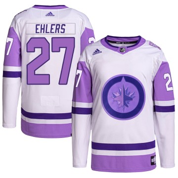 Authentic Adidas Men's Nikolaj Ehlers Winnipeg Jets Hockey Fights Cancer Primegreen Jersey - White/Purple
