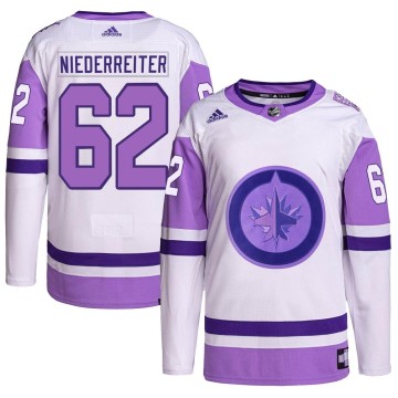 Authentic Adidas Men's Nino Niederreiter Winnipeg Jets Hockey Fights Cancer Primegreen Jersey - White/Purple