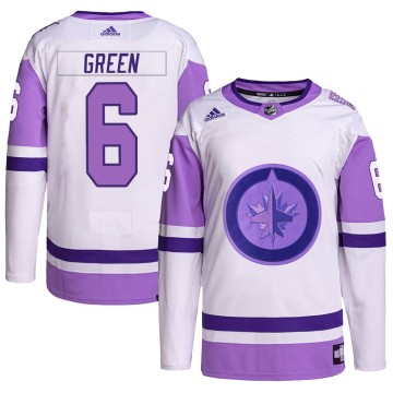 Authentic Adidas Men's Ted Green Winnipeg Jets Hockey Fights Cancer Primegreen Jersey - White/Purple
