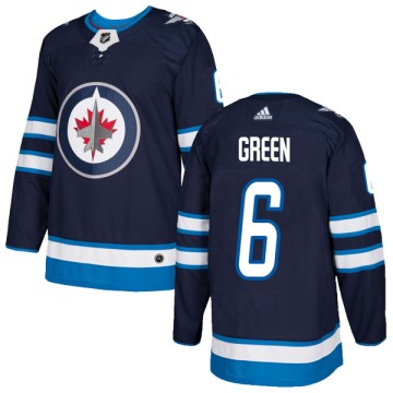 Authentic Adidas Men's Ted Green Winnipeg Jets Navy Home Jersey - Green