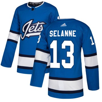 Authentic Adidas Men's Teemu Selanne Winnipeg Jets Alternate Jersey - Blue