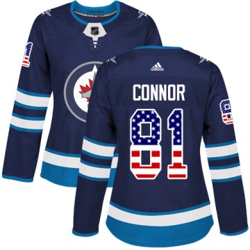 Authentic Adidas Women's Kyle Connor Winnipeg Jets USA Flag Fashion Jersey - Navy Blue