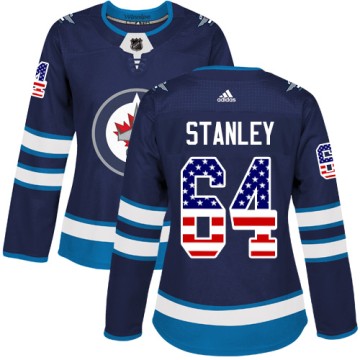 Authentic Adidas Women's Logan Stanley Winnipeg Jets USA Flag Fashion Jersey - Navy Blue