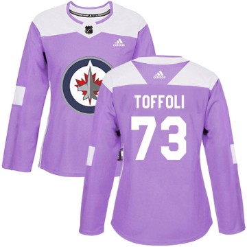 Authentic Adidas Women's Tyler Toffoli Winnipeg Jets Fights Cancer Practice Jersey - Purple