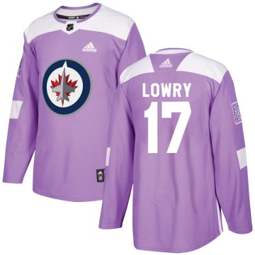 Authentic Adidas Youth Adam Lowry Winnipeg Jets Fights Cancer Practice Jersey - Purple