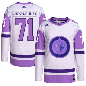 Authentic Adidas Youth Axel Jonsson-Fjallby Winnipeg Jets Hockey Fights Cancer Primegreen Jersey - White/Purple