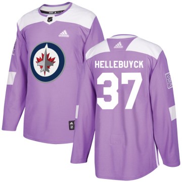 Authentic Adidas Youth Connor Hellebuyck Winnipeg Jets Fights Cancer Practice Jersey - Purple