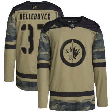 Authentic Adidas Youth Connor Hellebuyck Winnipeg Jets Military Appreciation Practice Jersey - Camo