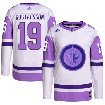Authentic Adidas Youth David Gustafsson Winnipeg Jets Hockey Fights Cancer Primegreen Jersey - White/Purple