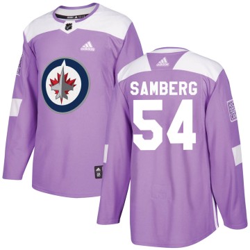 Authentic Adidas Youth Dylan Samberg Winnipeg Jets Fights Cancer Practice Jersey - Purple