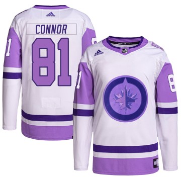 Authentic Adidas Youth Kyle Connor Winnipeg Jets Hockey Fights Cancer Primegreen Jersey - White/Purple
