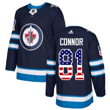 Authentic Adidas Youth Kyle Connor Winnipeg Jets USA Flag Fashion Jersey - Navy Blue