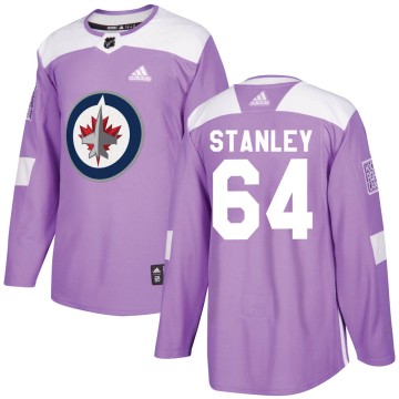 Authentic Adidas Youth Logan Stanley Winnipeg Jets Fights Cancer Practice Jersey - Purple