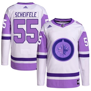 Authentic Adidas Youth Mark Scheifele Winnipeg Jets Hockey Fights Cancer Primegreen Jersey - White/Purple