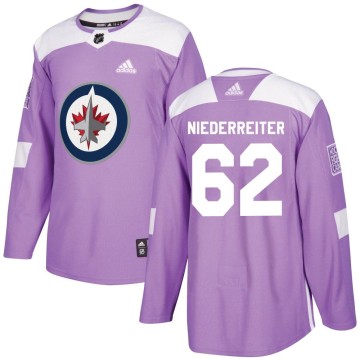 Authentic Adidas Youth Nino Niederreiter Winnipeg Jets Fights Cancer Practice Jersey - Purple