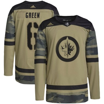 Authentic Adidas Youth Ted Green Winnipeg Jets Camo Military Appreciation Practice Jersey - Green