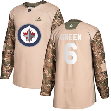 Authentic Adidas Youth Ted Green Winnipeg Jets Camo Veterans Day Practice Jersey - Green