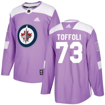 Authentic Adidas Youth Tyler Toffoli Winnipeg Jets Fights Cancer Practice Jersey - Purple