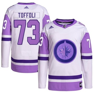 Authentic Adidas Youth Tyler Toffoli Winnipeg Jets Hockey Fights Cancer Primegreen Jersey - White/Purple