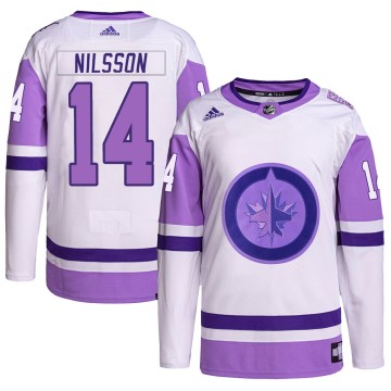 Authentic Adidas Youth Ulf Nilsson Winnipeg Jets Hockey Fights Cancer Primegreen Jersey - White/Purple